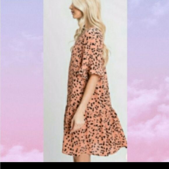 Plus Size Coral Animal Print Ruffle Dress sizes 1x 14-16 2x 18-20 - Picture 2 of 4